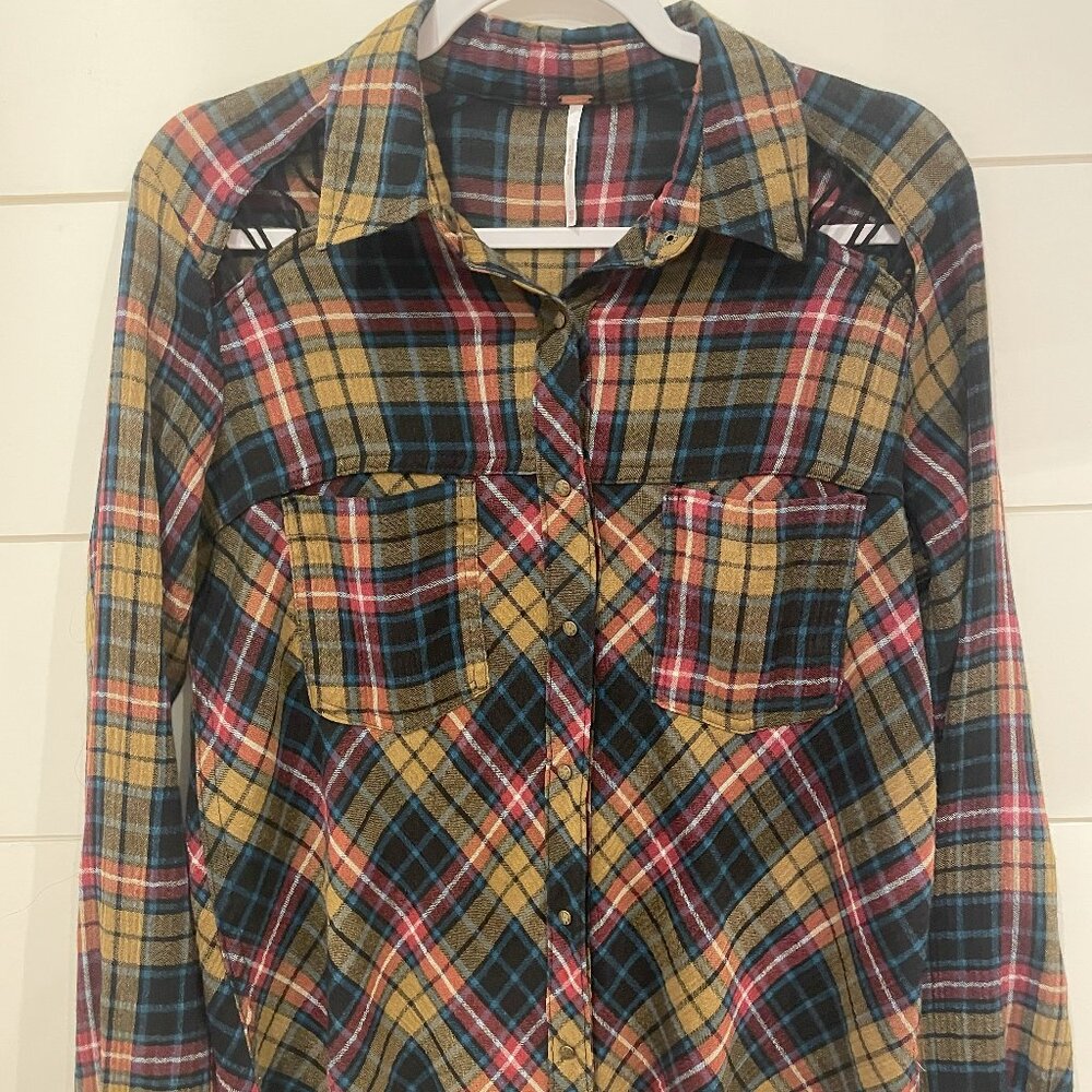 Free People Western Plaid Button Up